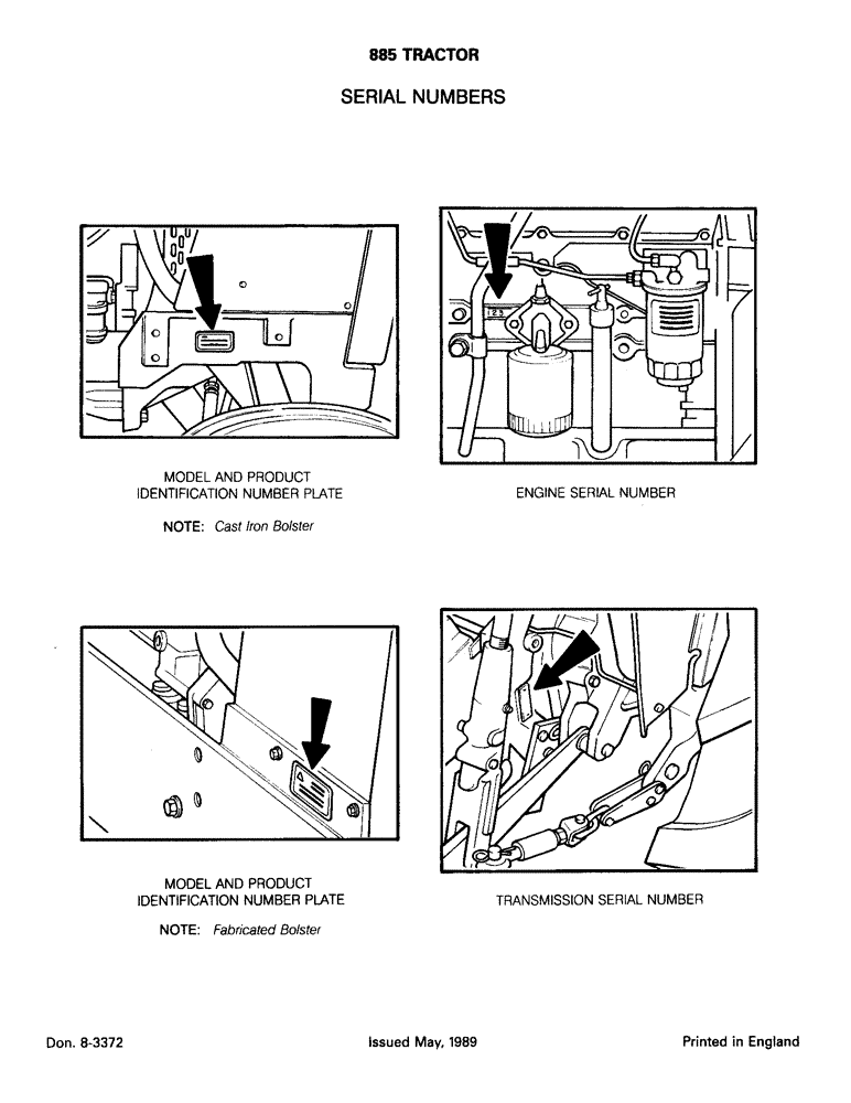 Схема запчастей Case IH 885 - (1-002) - SERIAL NUMBERS (00) - PICTORIAL INDEX