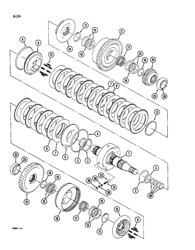 Схема запчастей Case IH 9280 - (6-024) - POWER SHIFT TRANSMISSION ASSEMBLY 9" CLUTCH PACK ASSEMBLY (06) - POWER TRAIN