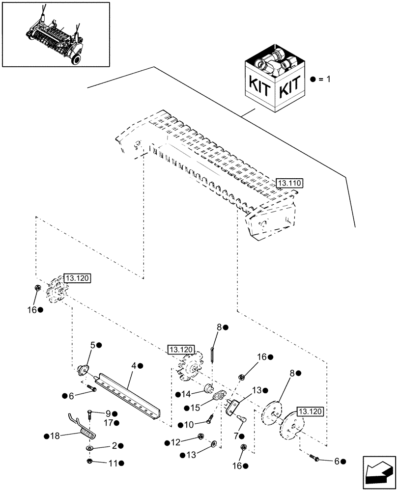 Схема запчастей Case IH RB444 - (18.81) - DIA KIT, FOUR TINE BAR TO SIX TINE BAR PICKUP CONVERSION (18) - ACCESSORIES