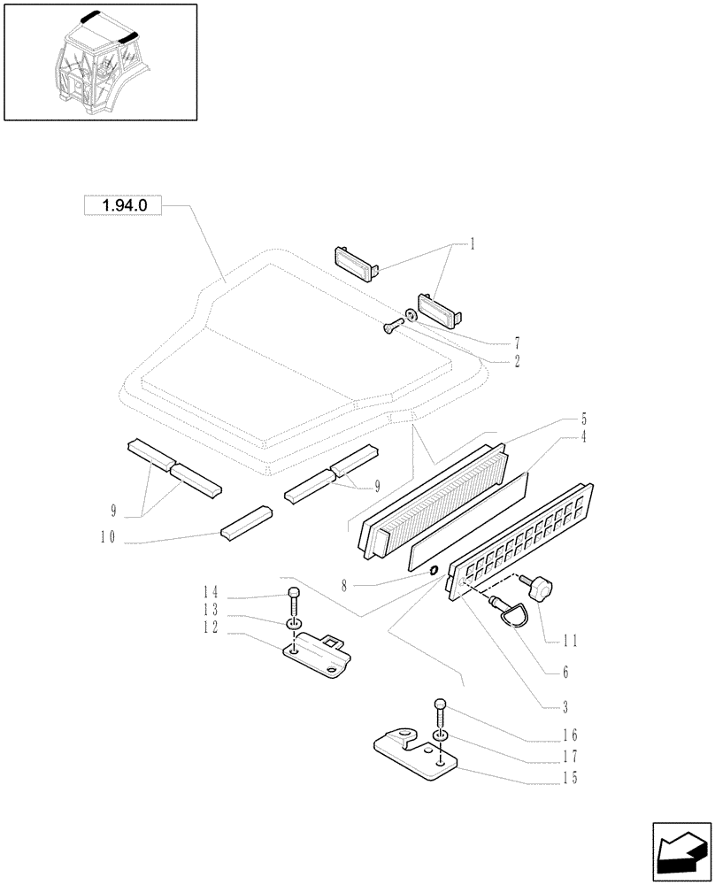 Схема запчастей Case IH JX1100U - (1.94.2[02]) - CAB - AIR FILTER (10) - OPERATORS PLATFORM/CAB