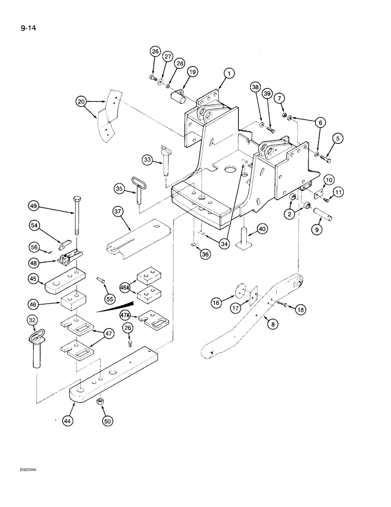 Схема запчастей Case IH 9230 - (9-014) - HITCH LOWER LINK, MOUNTS AND DRAWBAR, P.I.N. JCB0028400 AND AFTER (09) - CHASSIS/ATTACHMENTS