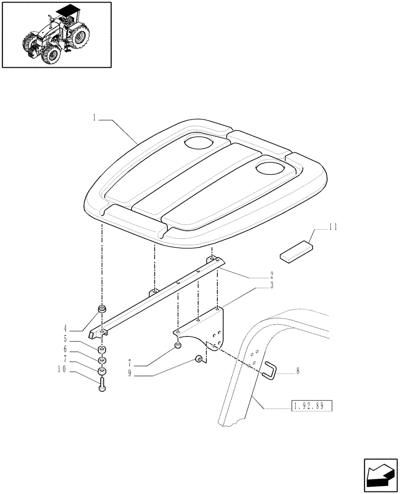 Схема запчастей Case IH JX1075C - (1.92.89/01) - (VAR.857) FOLDING ROPS CANOPY (10) - OPERATORS PLATFORM/CAB
