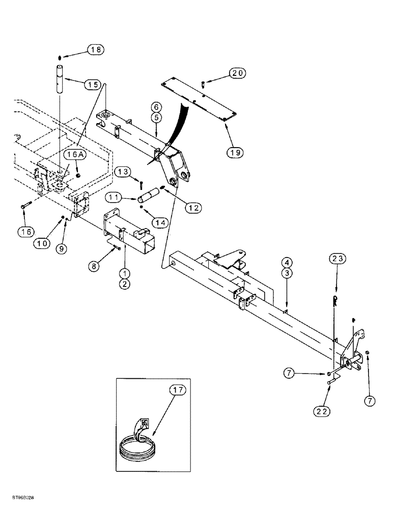 Схема запчастей Case IH 955 - (9A-024[B]) - WING FRAMES & HINGE, PLANTERS BUILT UP TO AUG 97, 16 ROW NARROW - FRONT FOLD (THRU PIN DBC0001049) (09) - CHASSIS/ATTACHMENTS