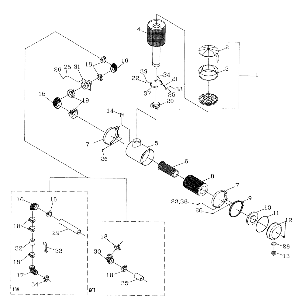 Схема запчастей Case IH 7700 - (C03[02]) - AIR CLEANER {108/C6T} Engine & Engine Attachments
