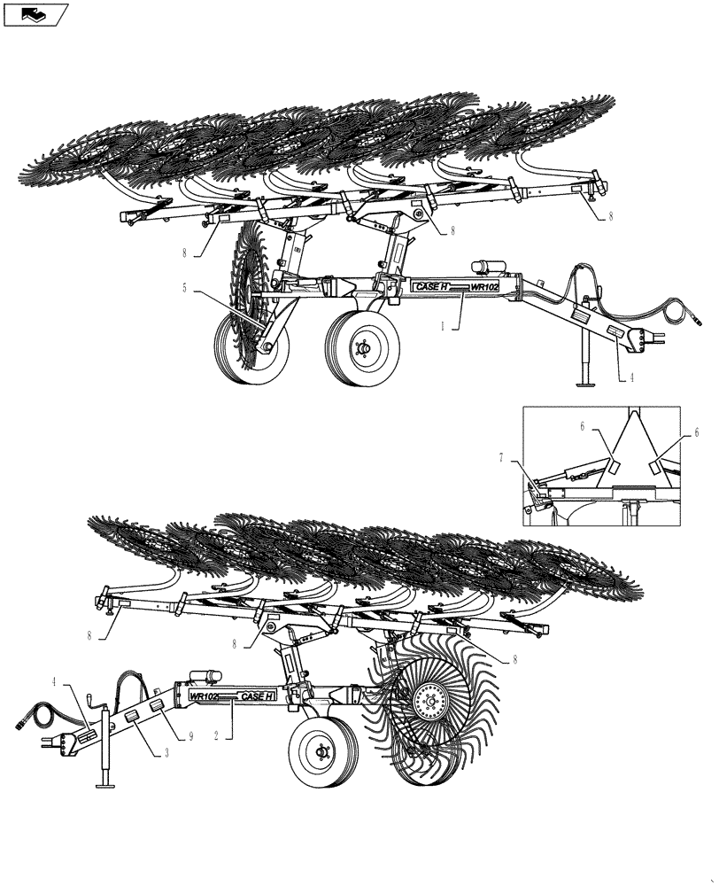 Схема запчастей Case IH WR102C - (90.105.01[02]) - DECALS, SIDE VIEWS (90) - PLATFORM, CAB, BODYWORK AND DECALS