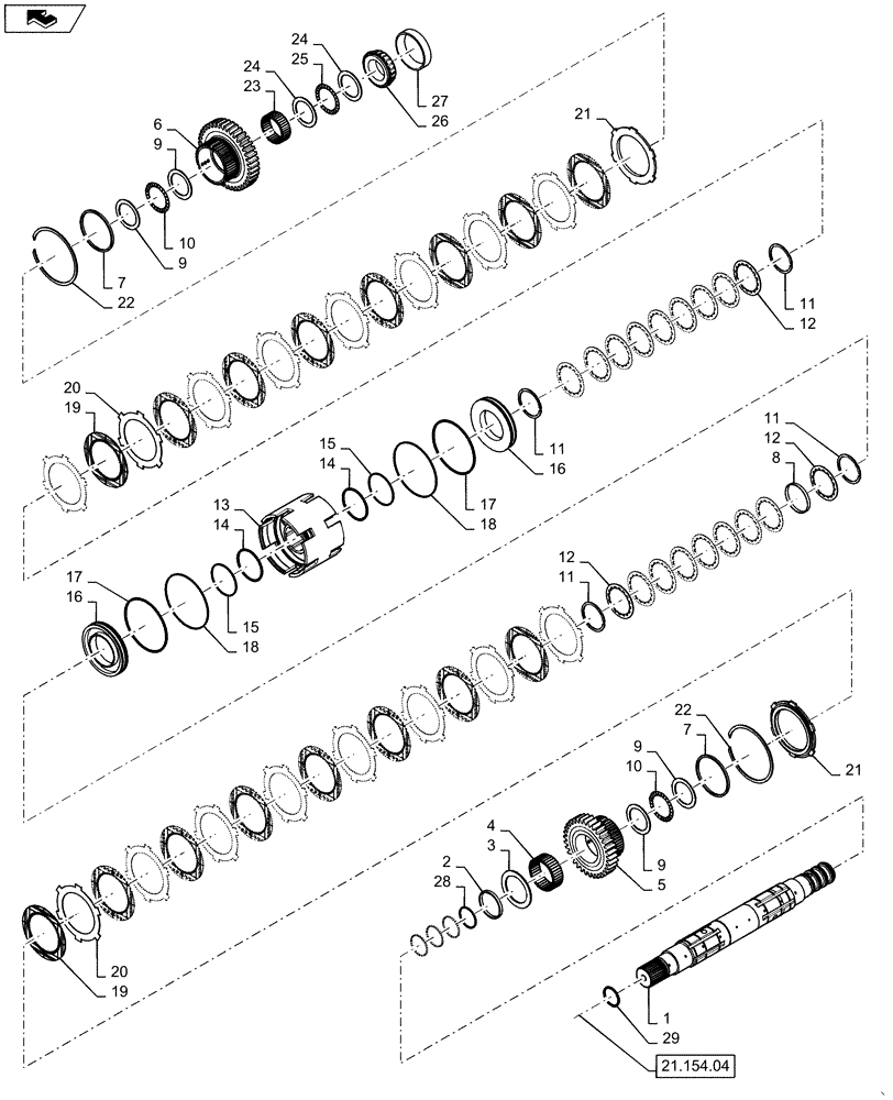 Схема запчастей Case IH MAGNUM 290 - (21.155.AN[03]) - POWERSHIFT - SPEED TRANSMISSION, OUTPUT SHAFT FRONT CLUTCH (21) - TRANSMISSION
