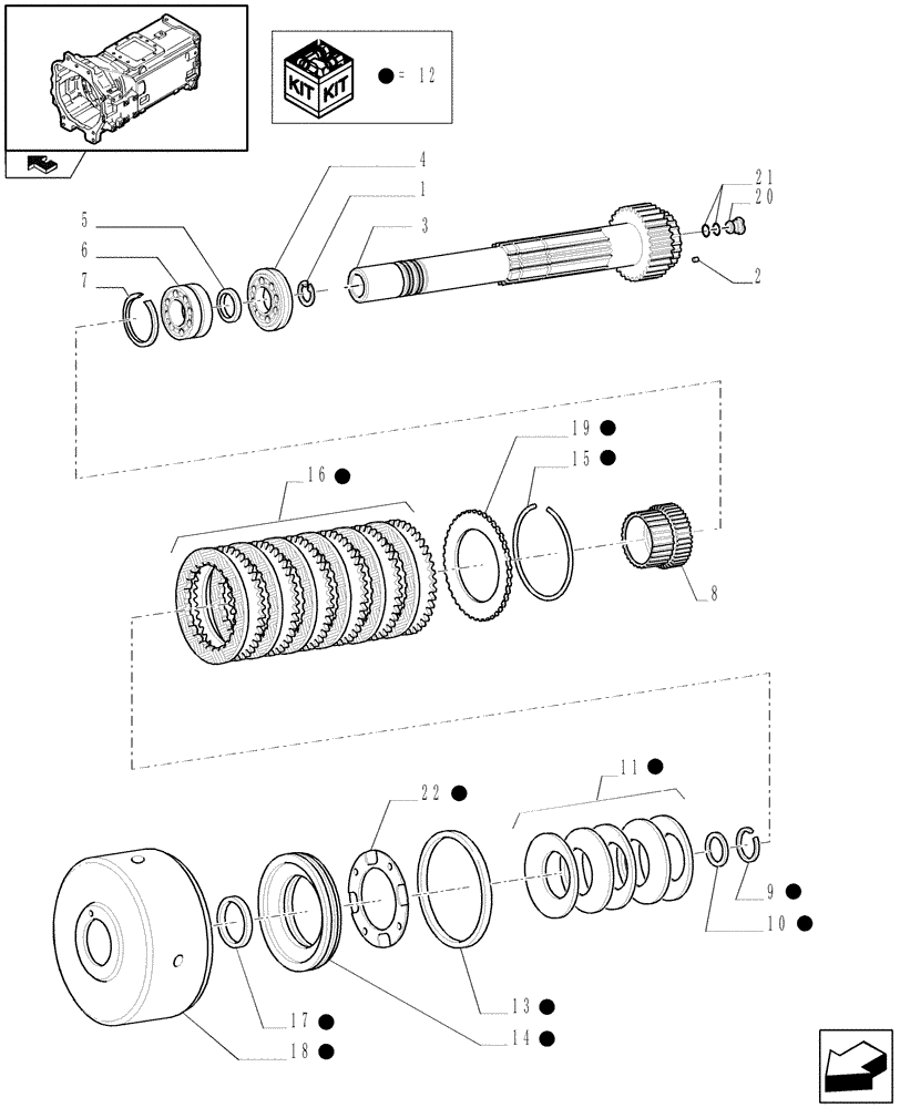 Схема запчастей Case IH PUMA 115 - (1.28.7/02[01]) - TRANSMISSION 19X6 (40/50 KM/H) SPS/FPS - CLUTCH ENGAGEMENT (VAR.331247-331291) (03) - TRANSMISSION