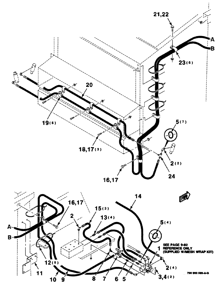 Схема запчастей Case IH 8460 - (9-38) - MESH WRAP ADAPTER KIT, HK50596 MESH WRAP ADAPTER KIT COMPLETE, S.N. CFH0073001 THROUGH CFH0073010 Decals & Attachments