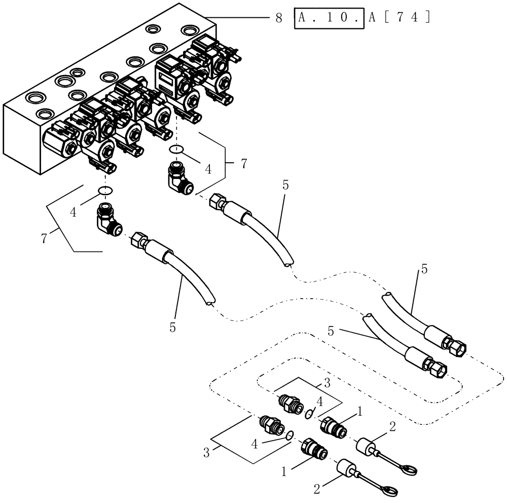 Схема запчастей Case IH 1200PT - (A.10.A[66]) - HYDRAULIC SYSTEM - SUPPLY LINES LIFT AND PIVOT VALVE (ASN CBJ022252) A - Distribution Systems
