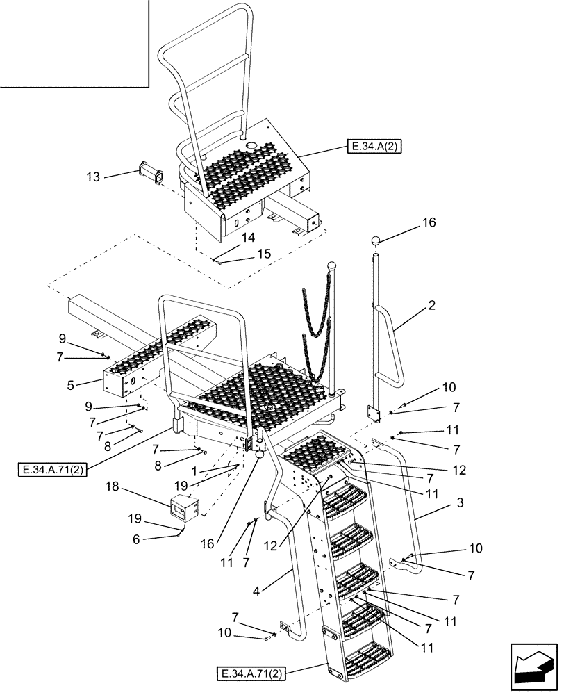 Схема запчастей Case IH AFX8010 - (E.34.A.72[4]) - PLATFORM, RAILING EU 3.3 - P.I.N. HAJ103201 & AFTER E - Body and Structure