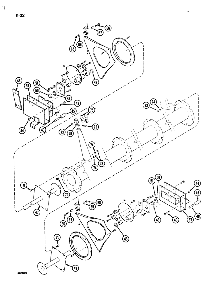 Схема запчастей Case IH 1010 - (9-032) - 6 BAT REEL, DOUBLE ECCENTRIC, PLASTIC TINES, 20.0, 22.5, 30.0 FOOT HEADER, HART CARTER (58) - ATTACHMENTS/HEADERS