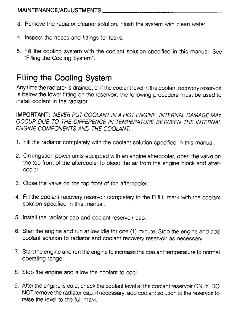 Схема запчастей Case IH 6830TA - (1-29) - MAINTENANCE, ADJUSTMENTS, FILLING THE COOLING SYSTEM 
