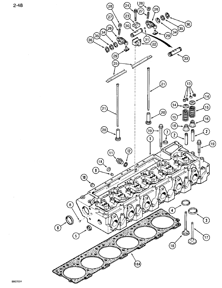 Схема запчастей Case IH 7110 - (2-48) - CYLINDER HEAD AND VALVE MECHANISM, 6T-830 ENGINE (02) - ENGINE