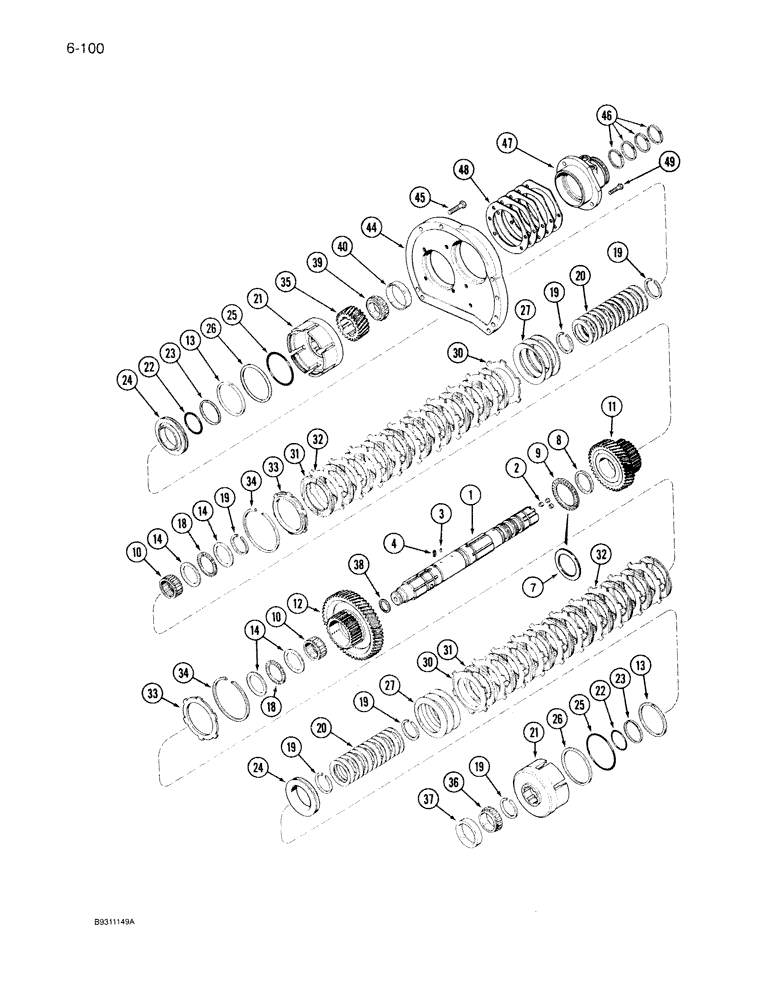 Схема запчастей Case IH 7140 - (6-100) - TRANSMISSION, RANGE INPUT SHAFT, TRANSMISSION S/N AJB0055133 AND AFTER (06) - POWER TRAIN