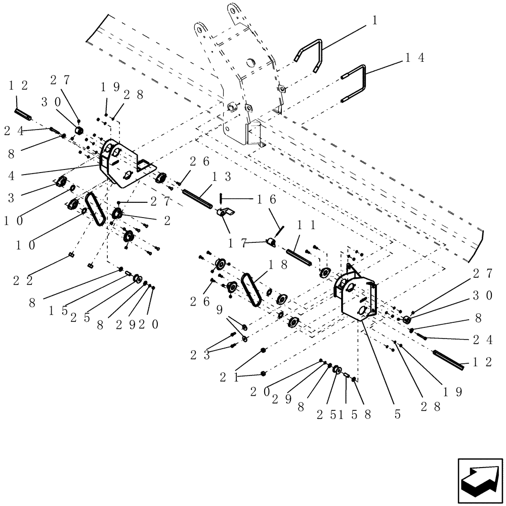 Схема запчастей Case IH 1200 - (D.13.B[27]) - CROSS OVER DRIVE - 12RW MOUNTED STACKER (ASN CJB0001234) D - Travel
