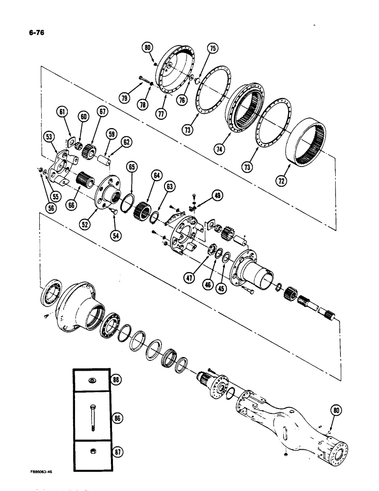 Схема запчастей Case IH 9170 - (6-76) - AXLE ASSEMBLY, HOUSING AND WHEEL END, K598.60/70 SERIES (CONTD) (06) - POWER TRAIN