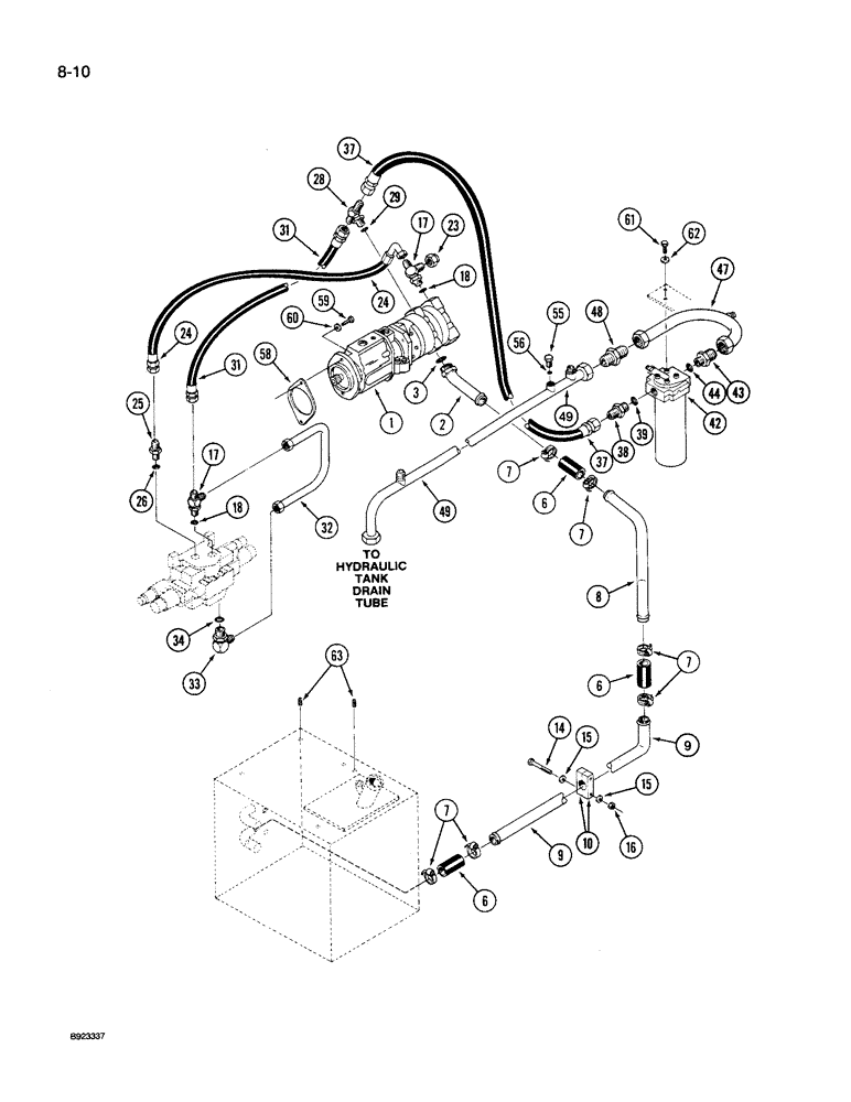 Схема запчастей Case IH 9240 - (8-010) - HYDRAULIC SYSTEM, PUMP TO FILTER AND REAR STEERING VALVE, PRIOR TO P.I.N. JCB0028400 (08) - HYDRAULICS