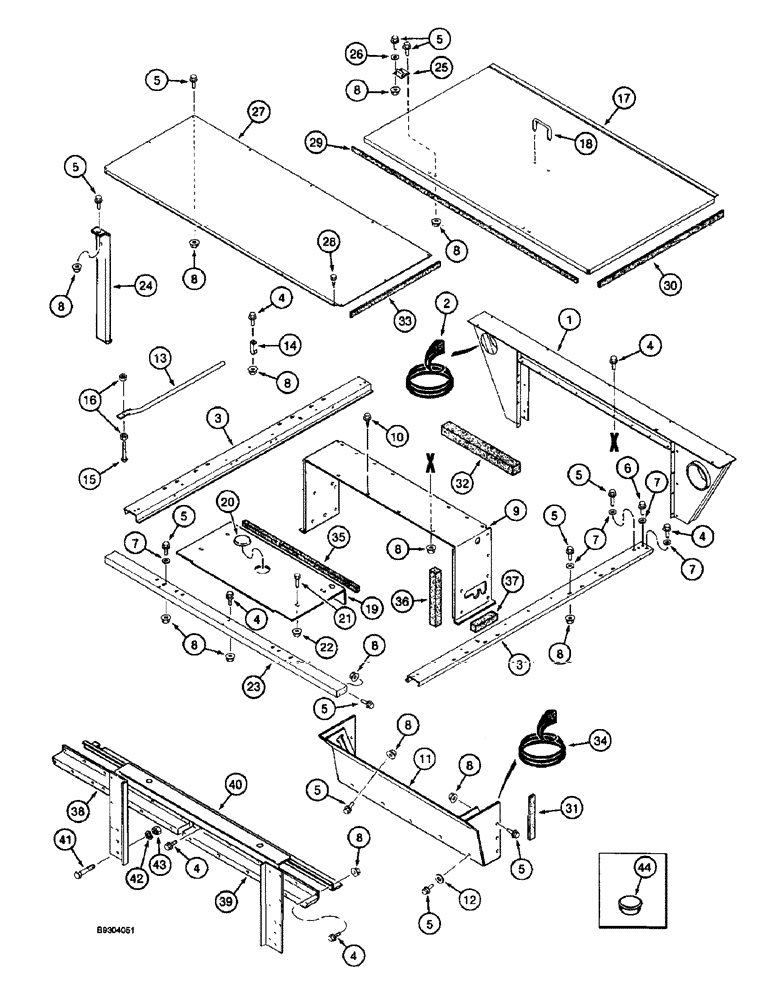 Схема запчастей Case IH 2055 - (9F-06) - ENGINE AND RADIATOR SHIELDS, REAR ACCESS DOOR AND SUPPORTS (12) - CHASSIS