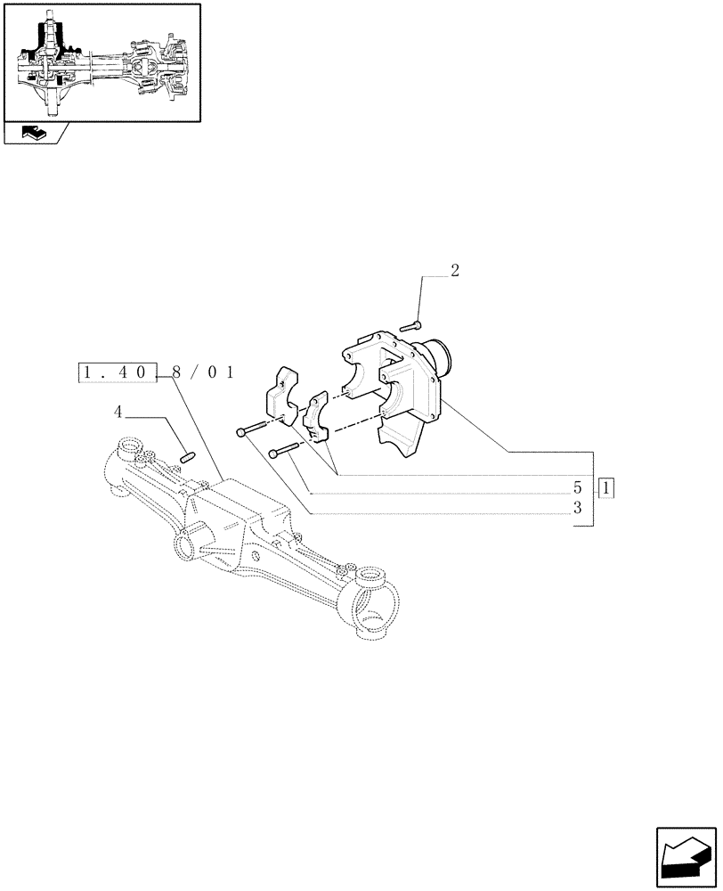 Схема запчастей Case IH PUMA 155 - (1.40. 8/05[01A]) - (CL.3) SUSPENDED FRONT AXLE WITH DOG CLUTCH AND STEERING SENSOR - SUPPORT - D5954 (VAR.330414) (04) - FRONT AXLE & STEERING