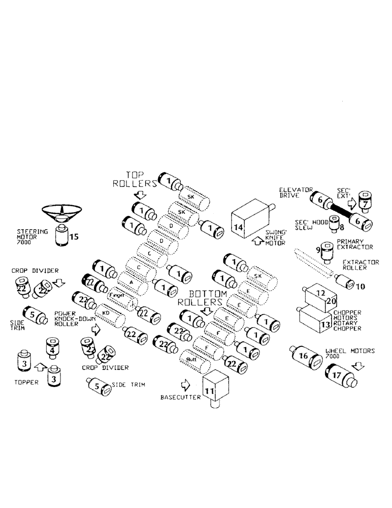 Схема запчастей Case IH 7000 - (G02-03) - LEG BASE CUTTER, HYDRAULIC MOTORS, 7000 Leg Base Cutter