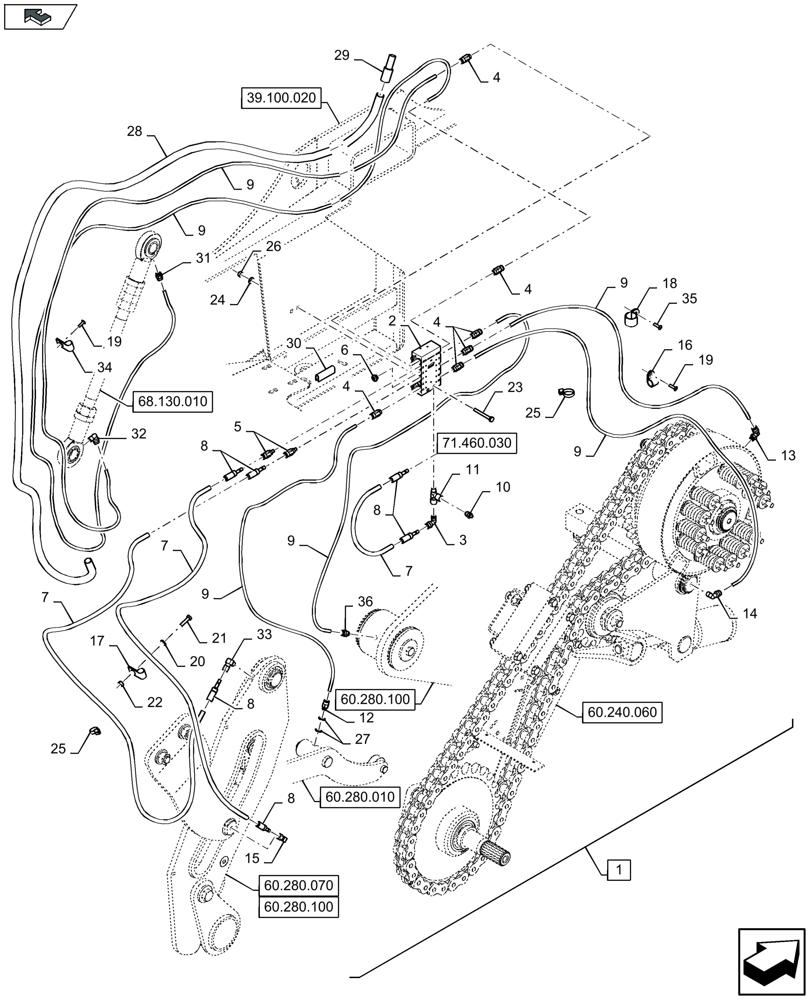 Схема запчастей Case IH LB324P - (71.460.080) - CENTRAL GREASING, RH (71) - LUBRICATION SYSTEM