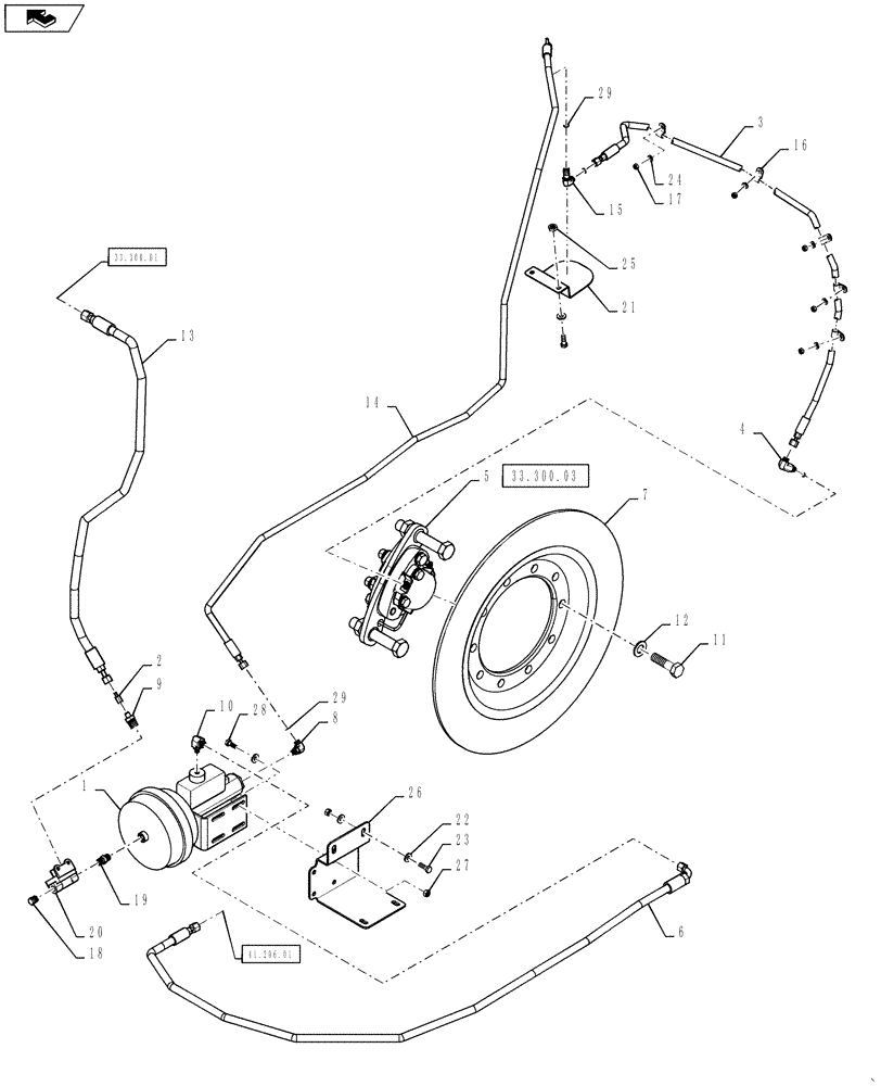 Схема запчастей Case IH TITAN 3030 - (33.300.02[01]) - FRONT BRAKE, BSN YCT033001 (33) - BRAKES & CONTROLS