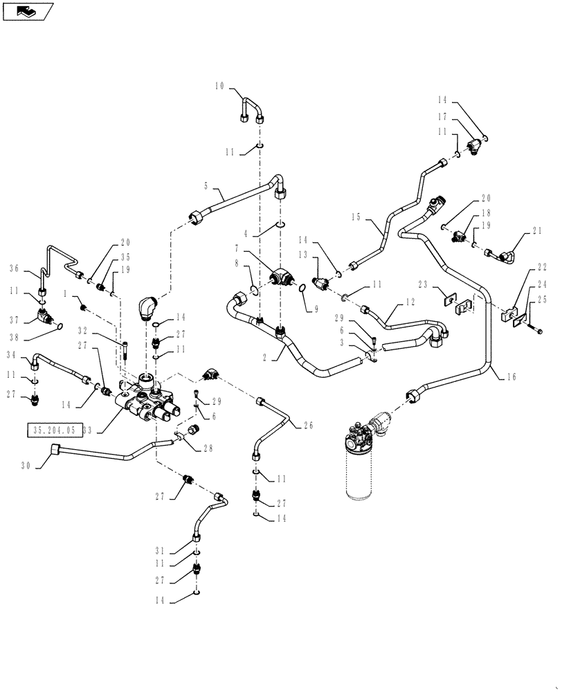 Схема запчастей Case IH MAGNUM 260 - (21.105.AI[03]) - POWERSHIFT - TRANSMISSION LUBRICATION LINES - HD - 315, 340 (21) - TRANSMISSION