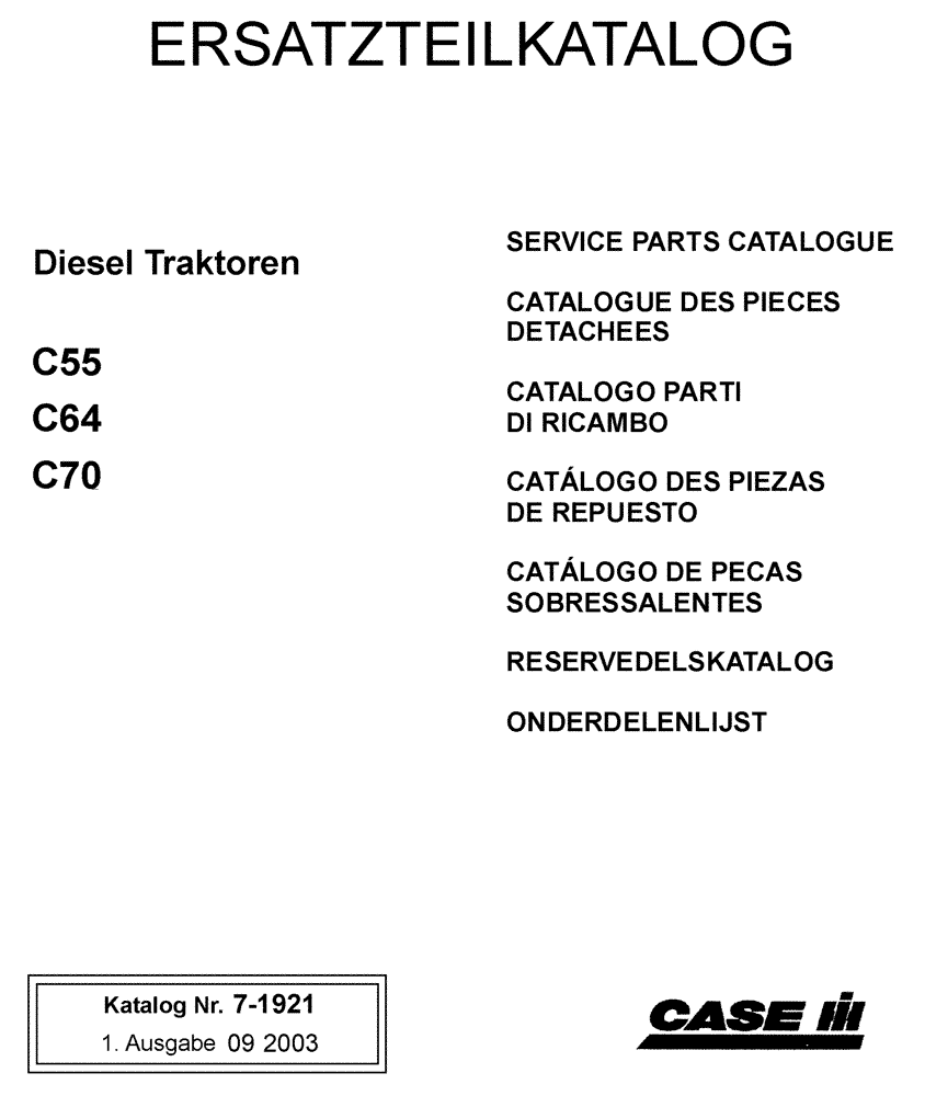 Схема запчастей Case IH C55 - (0.01[01]) - SERVICE PARTS CATALOGUE (00) - PICTORIAL INDEX