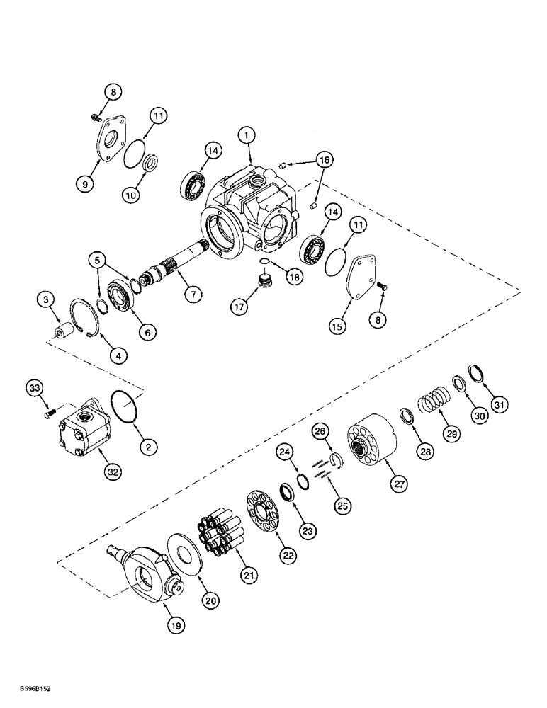 Схема запчастей Case IH 1838 - (6-19E) - TANDEM PUMP ASSEMBLY REAR DRIVE PUMP HOUSING INPUT SHAFT & PISTON BLOCK (06) - POWER TRAIN