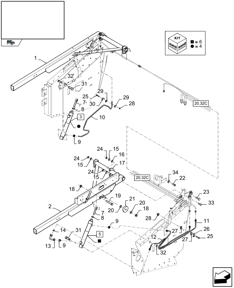 Схема запчастей Case IH 2050 - (20.32A[01]) - REEL SUPPORTS AND HYDRAULIC VERTICAL ADJUSTMENT - C909 (20) - HEADER