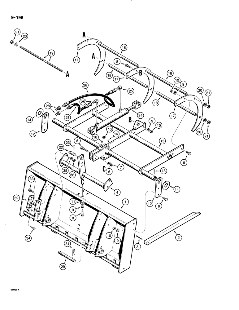 Схема запчастей Case IH 1835B - (9-196) - MANURE FORK, GRAPPLE ATTACHMENT, LOADER ATTACHMENT BAR MOUNTING (09) - CHASSIS/ATTACHMENTS