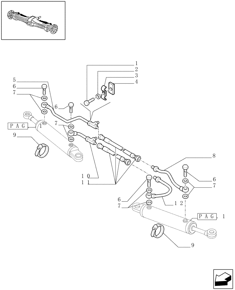 Схема запчастей Case IH JX90 - (1.40.10/12[02]) - 4WD FRONT AXLE - HYDRAULIC STEERING CYLINDER - FOR HIGH CLEARANCE VERSION (04) - FRONT AXLE & STEERING