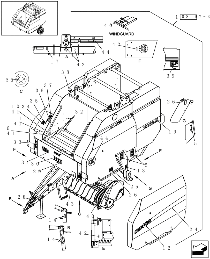 Схема запчастей Case IH RBX462 - (08.97[4]) - DECALS, LH, EUROPE & R.O.W. (08) - SHEET METAL/DECALS
