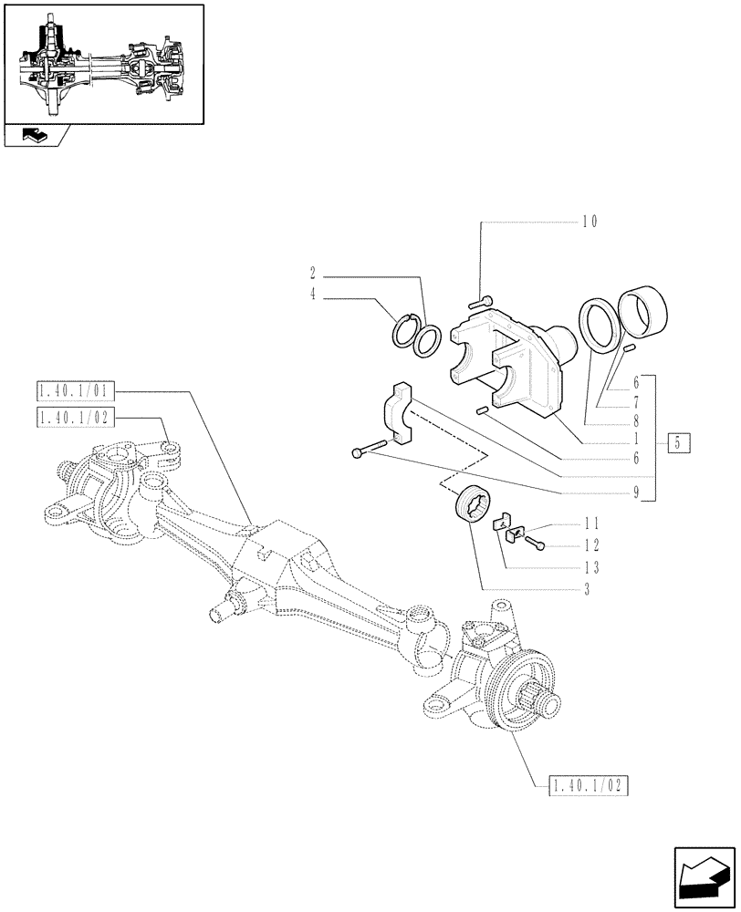 Схема запчастей Case IH FARMALL 80 - (1.40.6/05) - STANDARD FRONT AXLE W/LIMITED SLIP DIFF, W/ FRONT BRAKES 30KM/H - SUPPORT (VAR.335324-336324-743907-743552) (04) - FRONT AXLE & STEERING