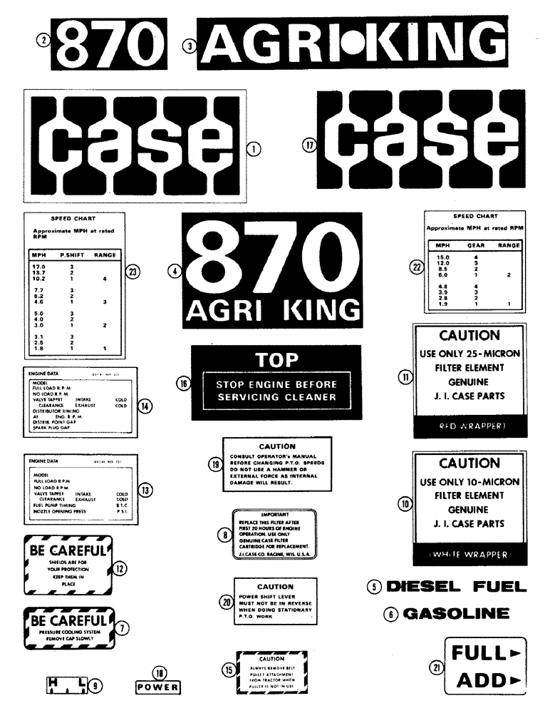 Схема запчастей Case IH 870 - (287A) - DECALS, STANDARD, USED PRIOR TO TRACTOR SERIAL NUMBER 8675001 (09) - CHASSIS/ATTACHMENTS