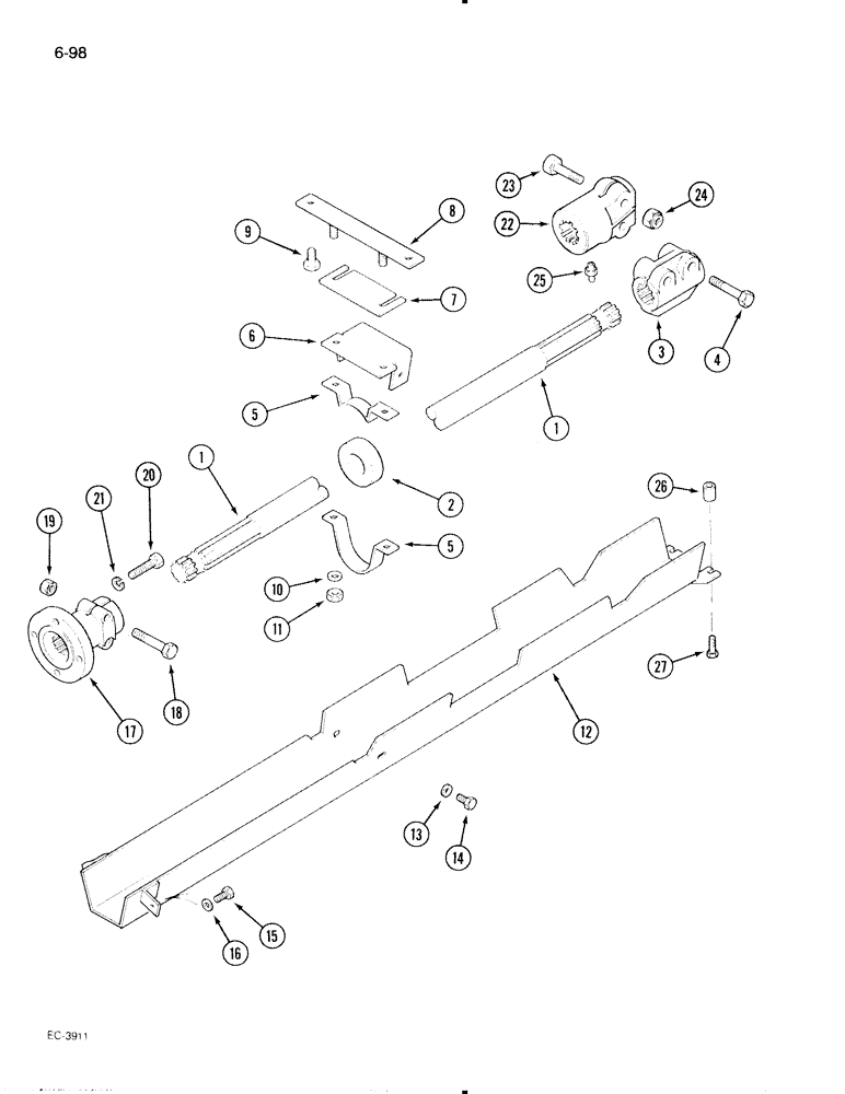 Схема запчастей Case IH 695 - (6-098) - MECHANICAL FRONT DRIVE CARRARO, DRIVE SHAFT AND SHIELD (06) - POWER TRAIN