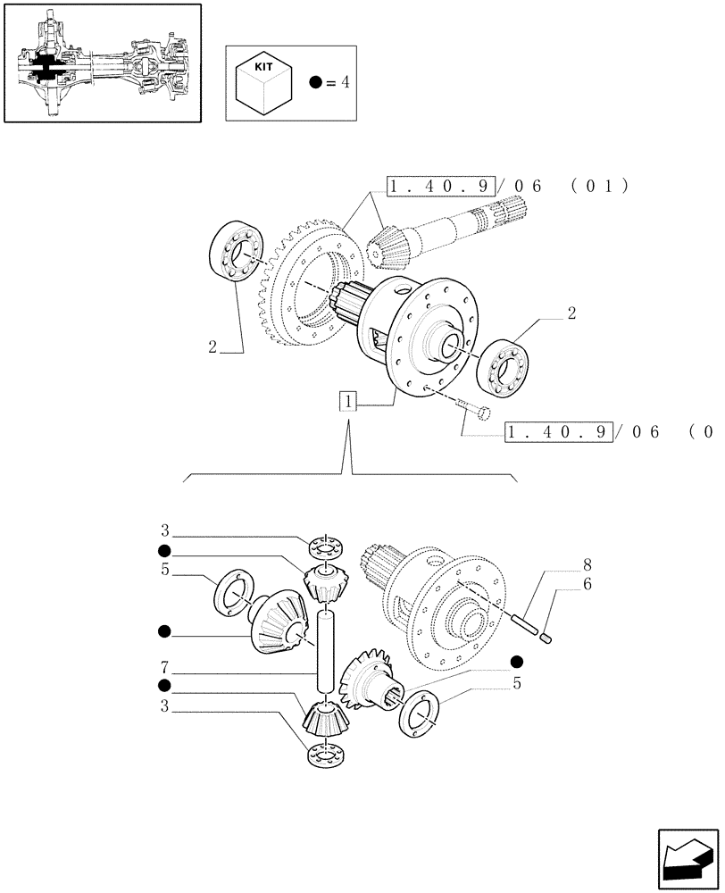 Схема запчастей Case IH MXM140 - (1.40.9/07) - (VAR.519-520) CLASS 4 4WD FRONT AXLE WITH SUSPENSIONS AND "TERRALOCK" - DIFFERENTIAL LOCKING (04) - FRONT AXLE & STEERING