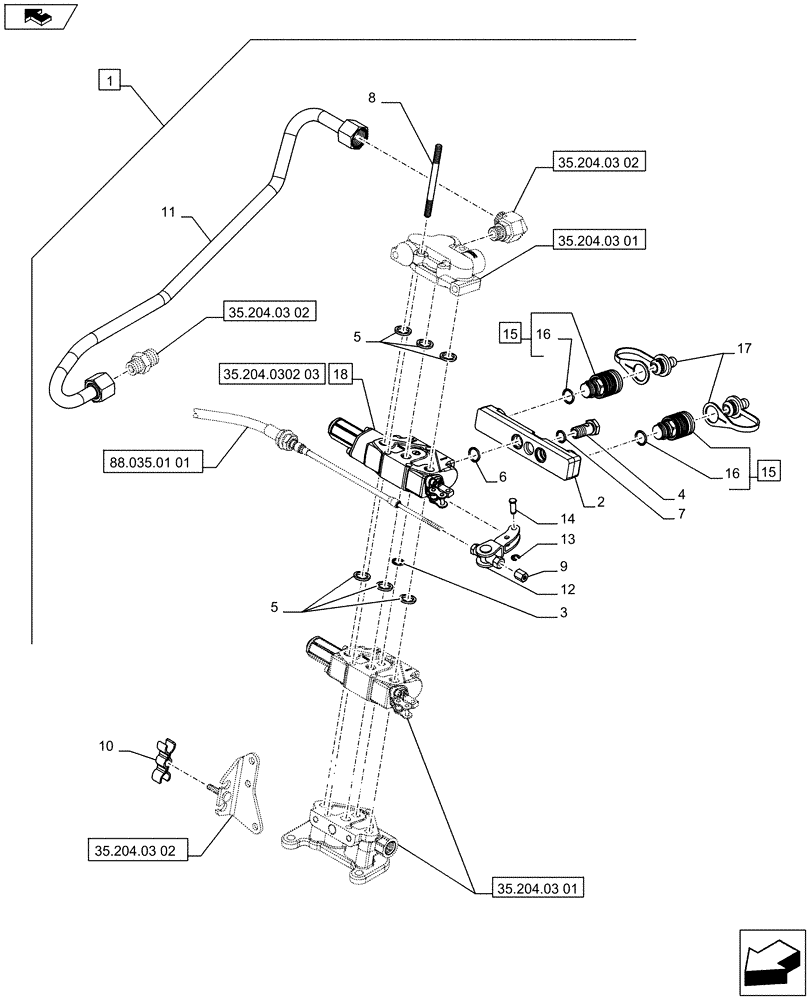 Схема запчастей Case IH FARMALL 65C - (88.035.01[02]) - DIA KIT - 2ND REAR CONTROL VALVES WITH 2 COUPLERS - CONTROL VALVES AND QUICK COUPLERS - ISO (88) - ACCESSORIES