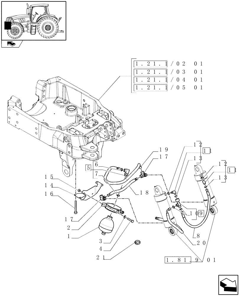 Схема запчастей Case IH PUMA 140 - (1.81.9[03]) - INTEGRATED FRONT HPL - PIPES AND ACCUMULATOR (VAR.333648-334648-335648-336831-337831) (07) - HYDRAULIC SYSTEM