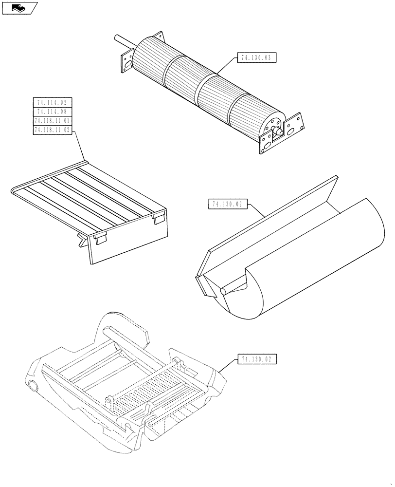 Схема запчастей Case IH 5130 - (00.000.74[01]) - PICTORAL INDEX - CLEANING (00) - GENERAL & PICTORIAL INDEX