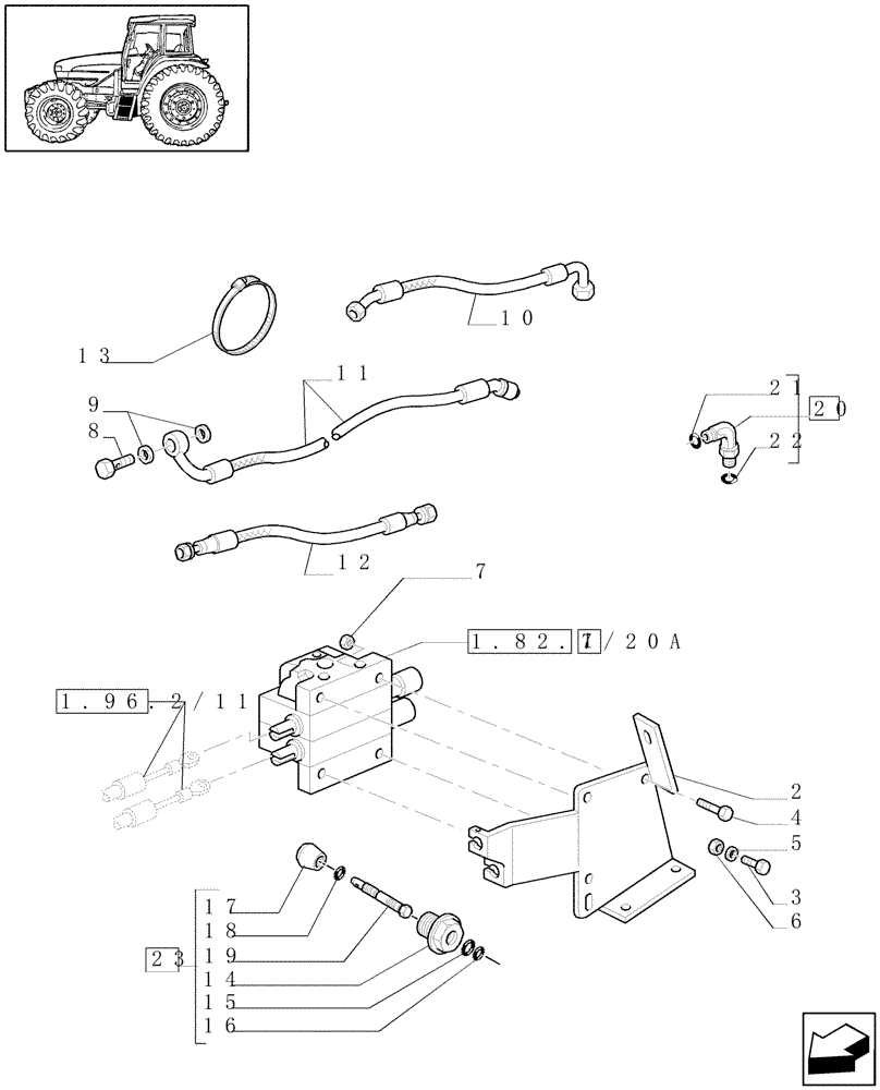 Схема запчастей Case IH MAXXUM 120 - (1.82.7/29[01A]) - NAR LOADER READY WITH MECH. JOYSTICK, 2 ELEM. MID MOUNT VALVES AND EDC - PIPES - D6432 (VAR.335820 / 743746) (07) - HYDRAULIC SYSTEM