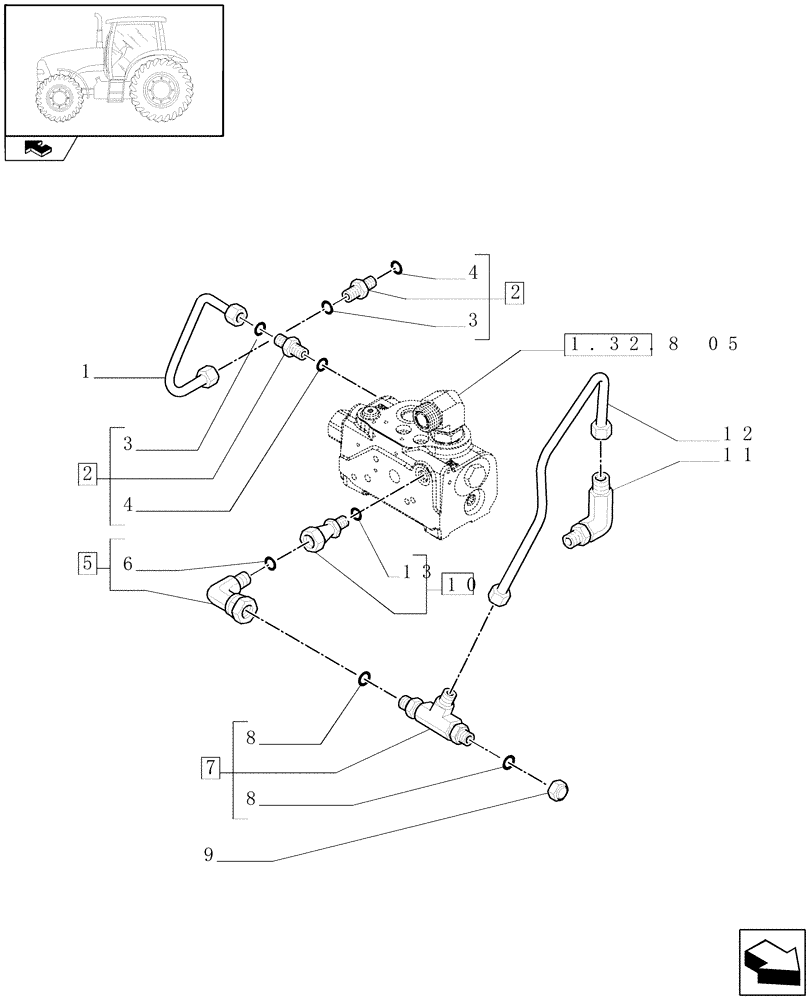 Схема запчастей Case IH PUMA 165 - (1.82.1/01[01]) - LIFTER LINES - PRIORITY VALVE DRAIN AND LOAD SENSE LINE (07) - HYDRAULIC SYSTEM