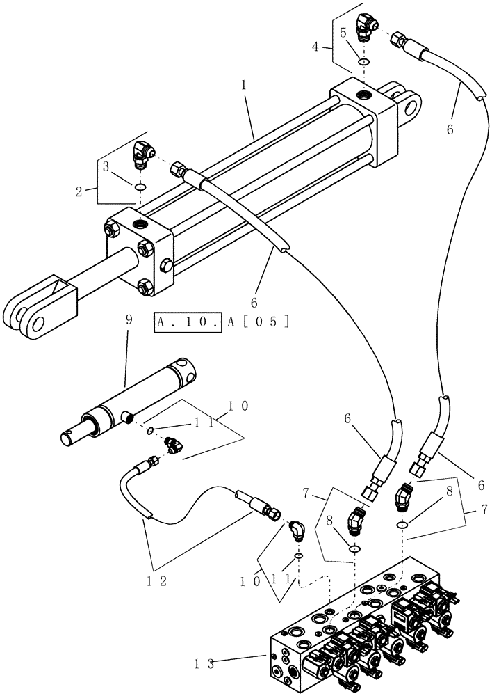 Схема запчастей Case IH 1200PT - (A.10.A[60]) - HYDRAULIC SYSTEM - LATCH AND PIVOT CYLINDER A - Distribution Systems