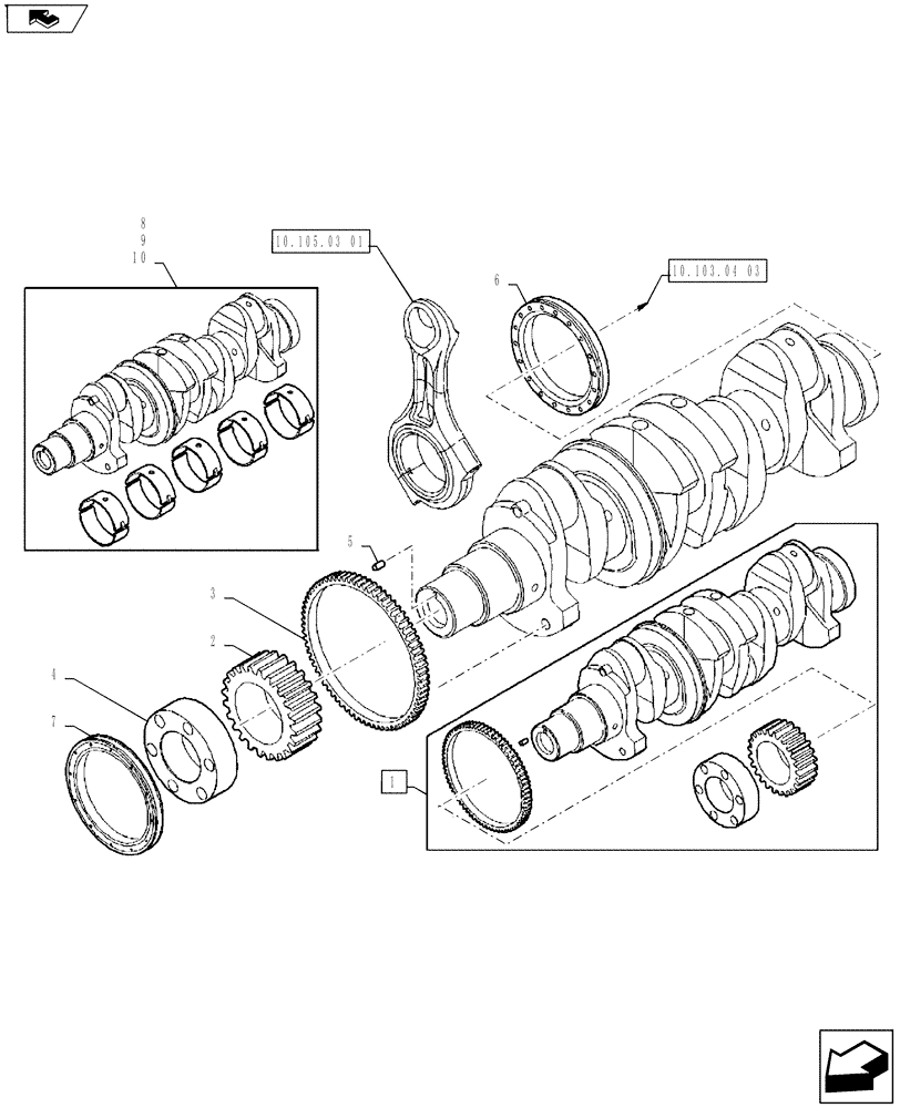 Схема запчастей Case IH FARMALL 65A - (10.103.02[01]) - CRANKSHAFT (10) - ENGINE