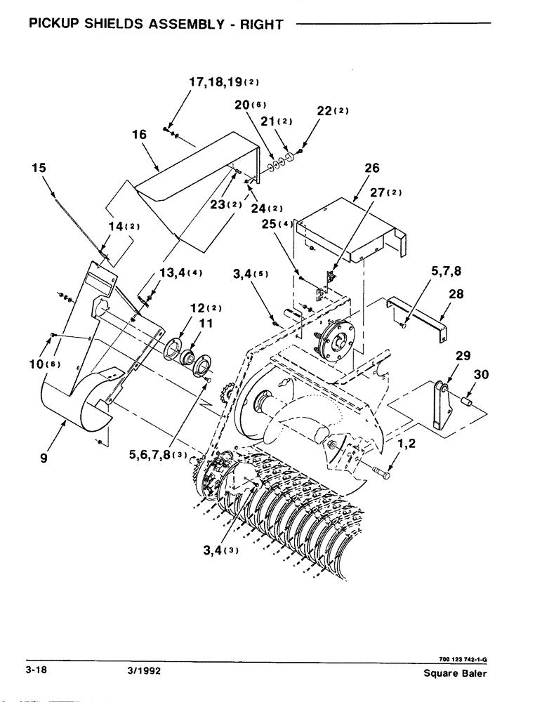Схема запчастей Case IH 8570 - (3-18) - PICKUP SHIELDS ASSEMBLY, RIGHT Pickup