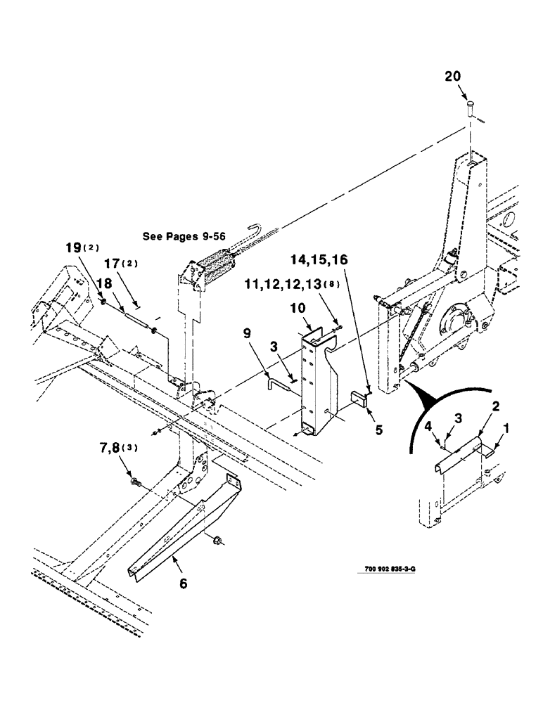 Схема запчастей Case IH 8830 - (9-054) - ADAPTER ASSEMBLY, RIGHT (58) - ATTACHMENTS/HEADERS