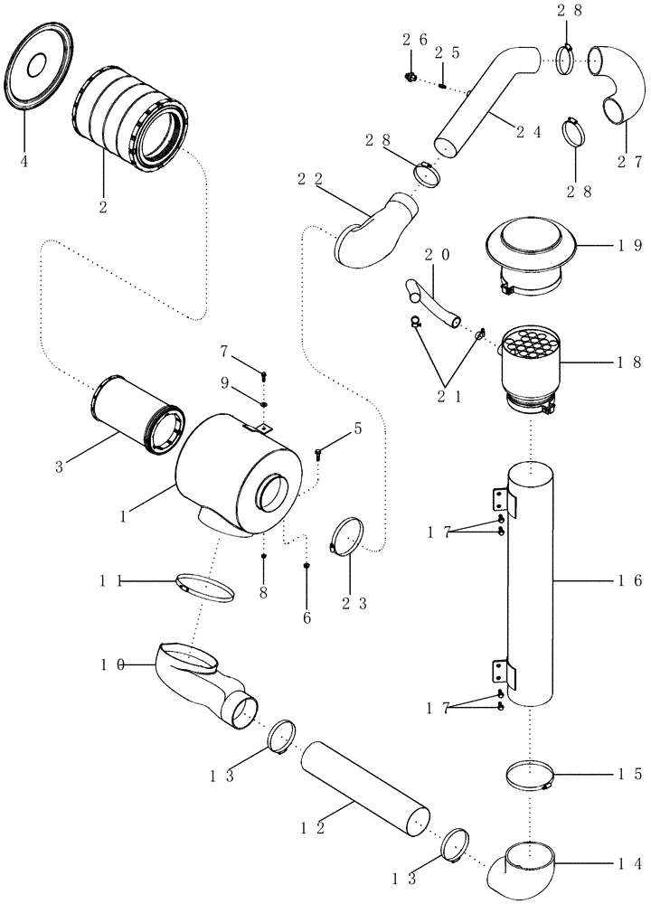 Схема запчастей Case IH MX270 - (02-05A) - AIR INDUCTION SYSTEM - SEVERE DUTY (02) - ENGINE