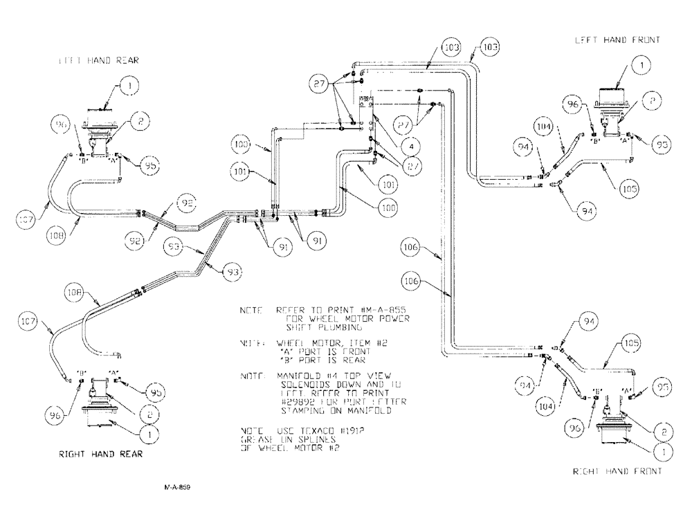 Схема запчастей Case IH SPX3185 - (06-008) - HYDRAULIC PLUMBING - WHEEL MOTORS Hydraulic Plumbing