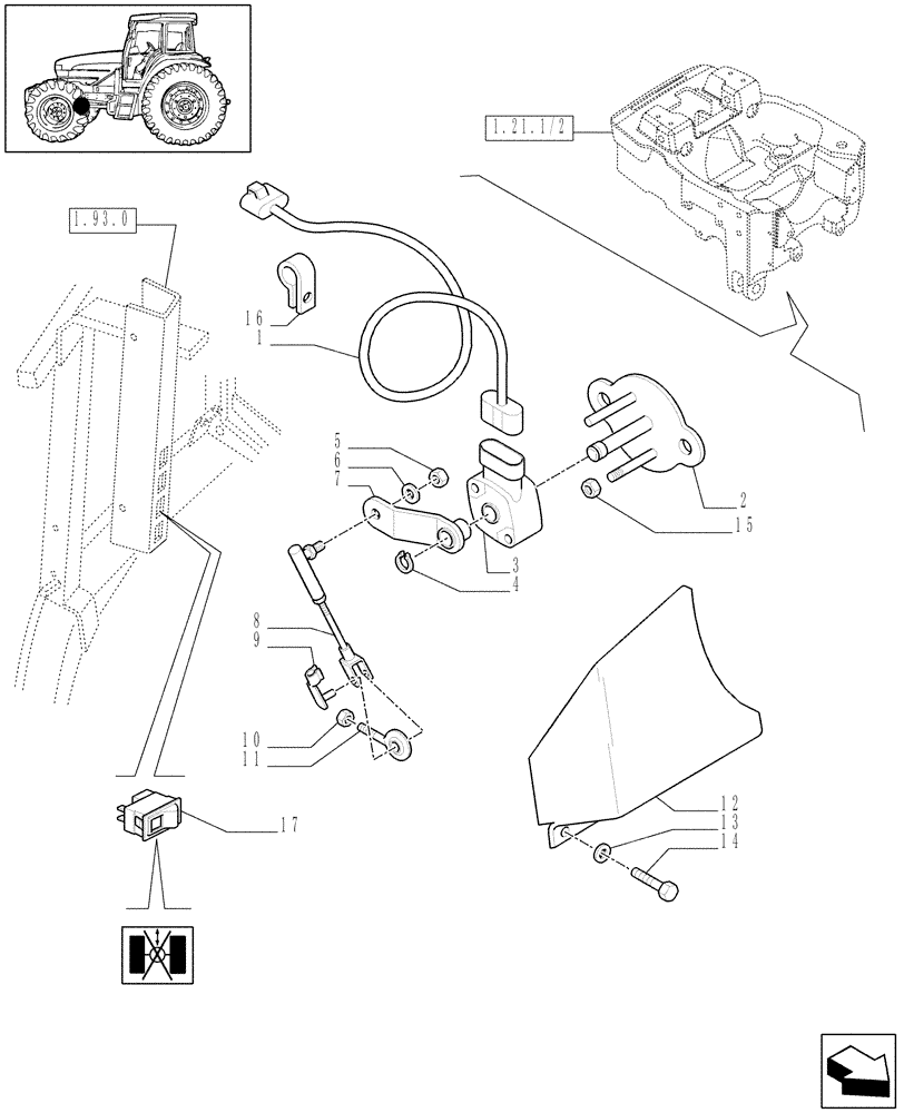 Схема запчастей Case IH MXM155 - (1.91.1/06) - (VAR.420) 4WD FRONT AXLE WITH SUSPENSIONS AND TERRALOCK - SEMI POWER SHIFT - SWITCH (10) - OPERATORS PLATFORM/CAB