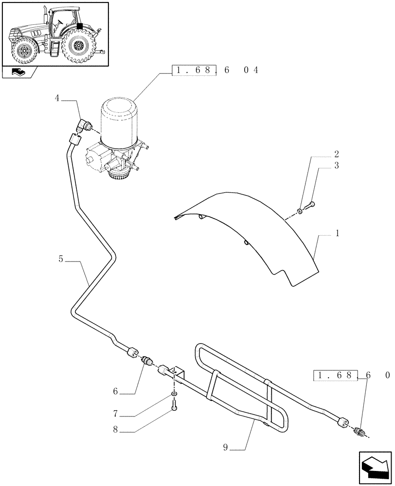 Схема запчастей Case IH PUMA 140 - (1.68.6[05]) - PNEUMATIC TRAILER BRAKE - REGENERATION AIR DRYER PIPES (VAR.332727-332737-332739) (05) - REAR AXLE